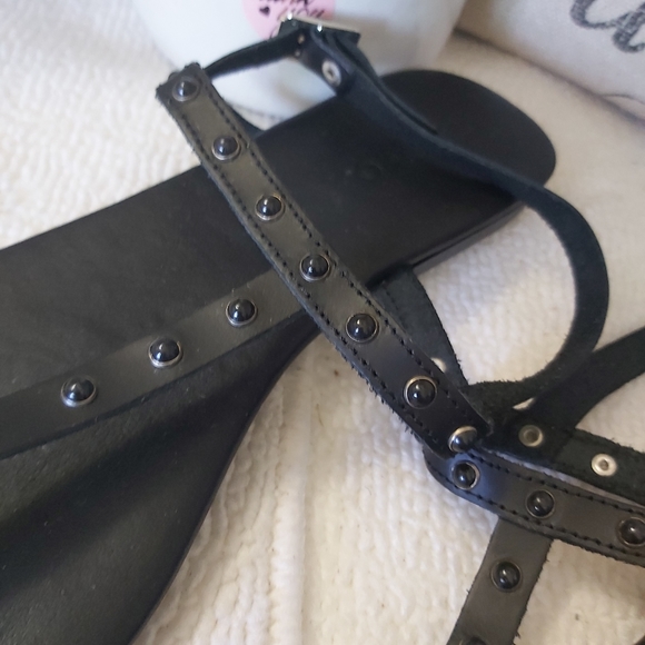 Bianco leather thong sandals black studded flats y2k - Picture 5 of 14